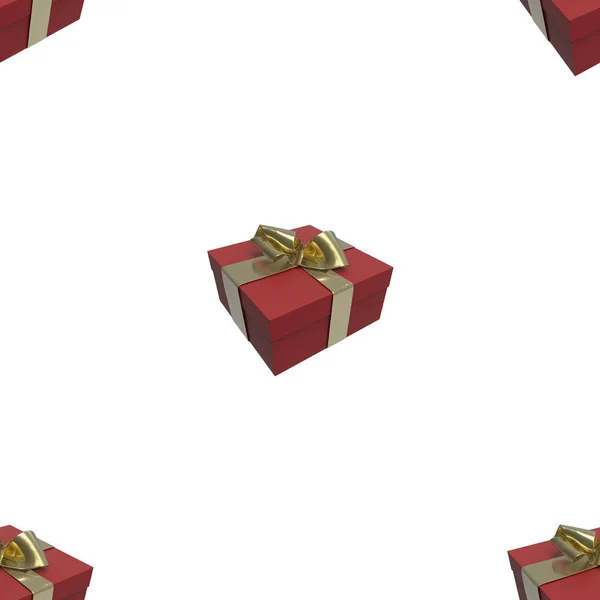 五颜六色和条纹红色箱子与礼物栓弓在白色背景。3d 例证无缝的样式背景 — 图库照片