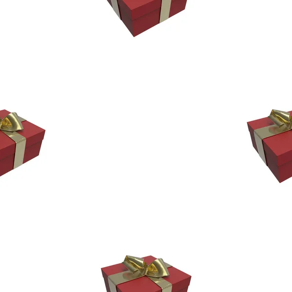 Barevné a pruhované červené boxy s dárky vázané mašle na bílém pozadí. 3D obrázek vzor bezešvé pozadí — Stock fotografie
