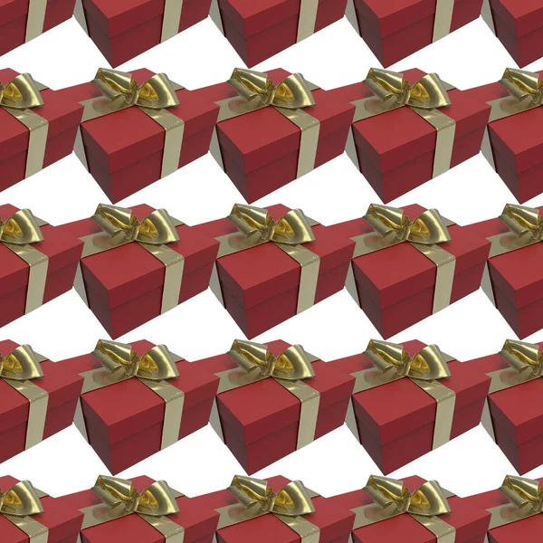 Renkli ve çizgili kırmızı kutuları hediyeler ile yay beyaz arka plan üzerinde bağlı. 3D çizim Dikişsiz desen arka plan — Stok fotoğraf