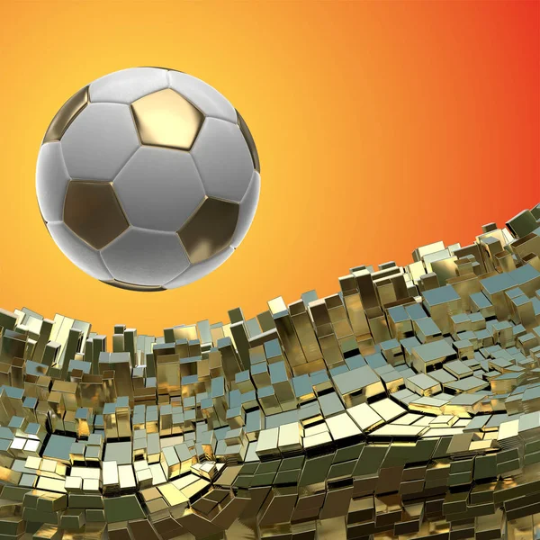 Futebol-bolas isoladas no fundo arquitetônico dourado ilustração 3d — Fotografia de Stock