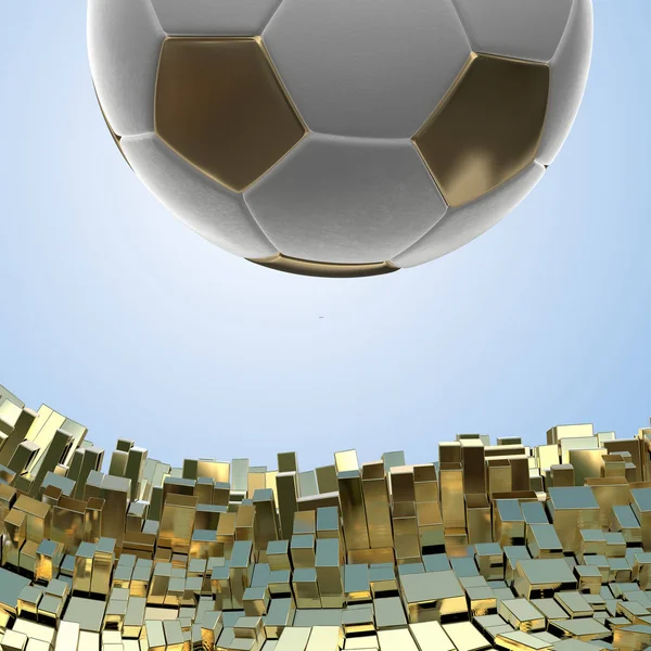 Futebol-bolas isoladas no fundo arquitetônico dourado ilustração 3d — Fotografia de Stock