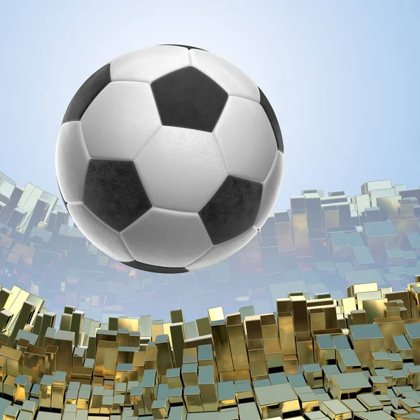 Soccer-ball isolé sur fond architectural doré Illustration 3D — Photo