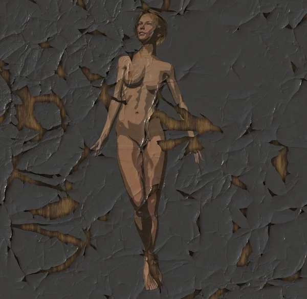 3d 呈现逼真的女性身材, 皮肤光滑, 身体适合站立姿势。健康赤裸的动画片样式例证 — 图库照片