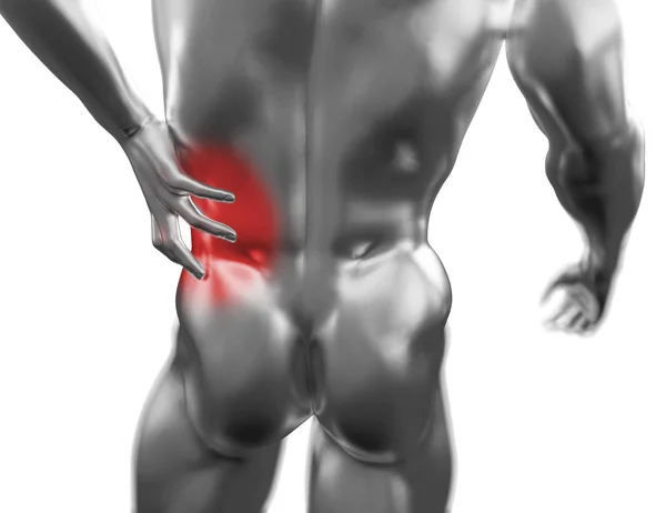 Männlicher Oberkörper, Rückenschmerzen isoliert auf weißem Hintergrund. 3D gerenderte medizinische Illustration — Stockfoto