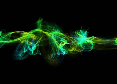 soyut yeşil dalgalı duman alev siyah arka plan üzerinde