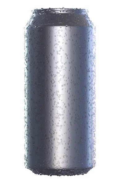 Aluminium bier of frisdrank mock up. Realistische lege metalen kunt vallende waterdruppels geïsoleerd op een witte achtergrond. 3D illustratie — Stockfoto