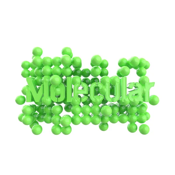 Modell absztrakt molekuláris szerkezete, a word a felirat zöld színű. Elszigetelt fehér background. 3D render — Stock Fotó
