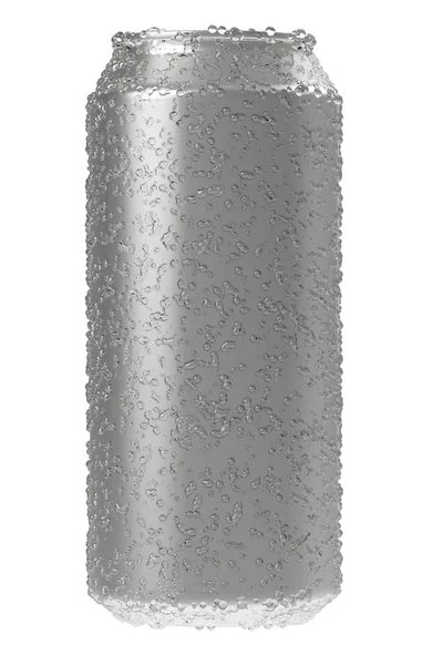 Aluminium bier of frisdrank mock up. Realistische lege metalen kunt vallende waterdruppels geïsoleerd op een witte achtergrond. 3D illustratie — Stockfoto