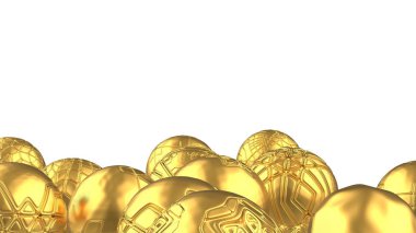 yüksek teknoloji altın küreler uçan ilginç bir model ile kaplı. Arka plan. Modern kapak tasarımı. Reklamlar banner şablon. Topları veya parçacıklar 3d çizim ile dinamik duvar kağıdı