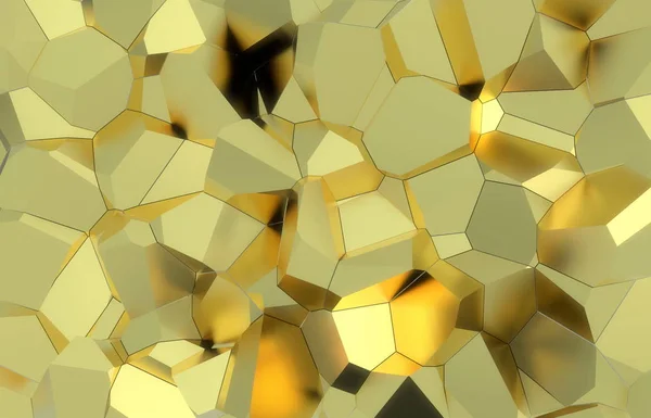 Renderização 3d, textura de parede quebrada moderna dourada, ilustração digital de clusters aleatórios, fundo geométrico abstrato. Riqueza e prosperidade alcançam a arquitetura conceitual — Fotografia de Stock