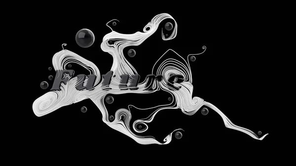 Абстрактна композиція графічний зі словом майбутнього. позаду слово є красиві рядків розгалуження в різних напрямках і кулі. 3D isilated ілюстрації на чорному — стокове фото