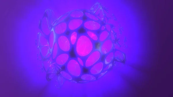 Conceito de renderização 3d abstrato de esfera poli alta com estrutura mulecular celular de malha caótica. Fundo de ficção científica com forma poligonal em espaço vazio com raios-deus da luz. Biografia de design futurista — Fotografia de Stock