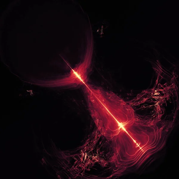 Koyu arka plan boşluk evren üzerinde parlayan kırmızı eğri çizgiler. İllüstrasyon — Stok fotoğraf