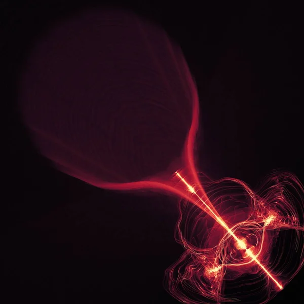 Koyu arka plan boşluk evren üzerinde parlayan kırmızı eğri çizgiler. İllüstrasyon — Stok fotoğraf