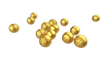 yüksek teknoloji altın küreler uçan ilginç bir model ile kaplı. Arka plan. Modern kapak tasarımı. Reklamlar banner şablon. Topları veya parçacıklar 3d çizim ile dinamik duvar kağıdı