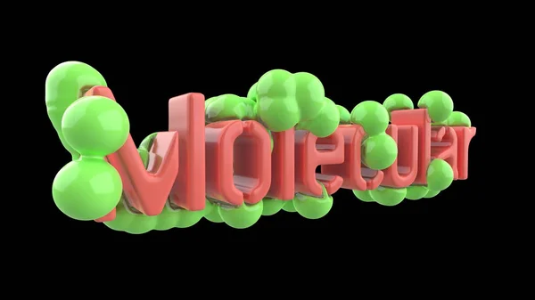 Son moda pembe ve yeşil renk kelime yazı ile soyut moleküler yapısının modeli. Siyah arka plan üzerine izole. 3D render — Stok fotoğraf