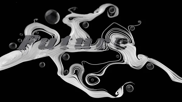 Абстрактна композиція графічний зі словом майбутнього. позаду слово є красиві рядків розгалуження в різних напрямках і кулі. 3D isilated ілюстрації на чорному — стокове фото