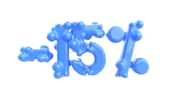 Le signe -15off. Fait de plastique bleu ou d'isolat métallique sur fond blanc. Illustration 3d — Photo