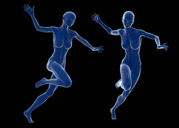 Slim sportive attrayante courir sur un fond noir. Illustration 3d — Photo