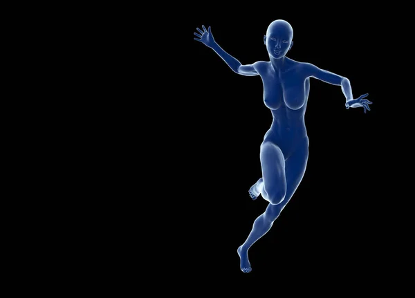 Mujer deportiva atractiva delgada corriendo sobre un fondo negro. ilustración 3d — Foto de Stock