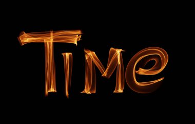 Word zaman yazı portakal ateş etmek veya duman tarafından yapılmış. Siyah arka plan üzerine izole