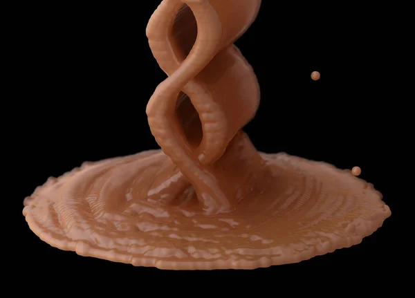 Salpicadura de chocolate derretido aislado sobre fondo negro. ilustración 3d — Foto de Stock