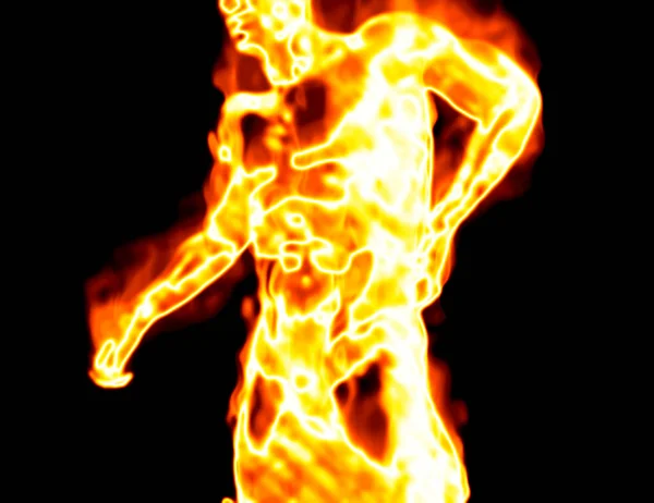 Hombre loco ardiendo en la hoguera, hoguera, agonía y terror. dolor de espalda — Foto de Stock