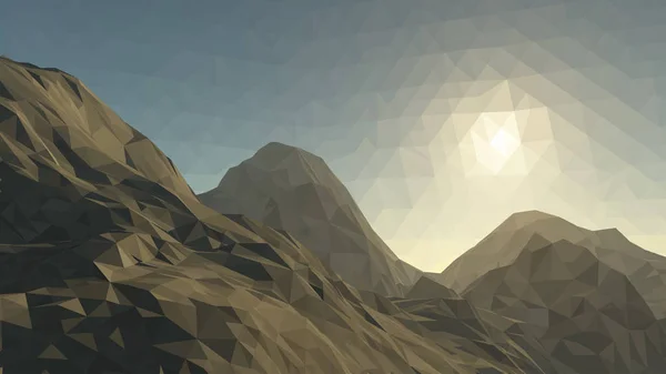 Fondo montañoso con sol en glaciar. ilustración vectorial de muchos triángulos — Vector de stock