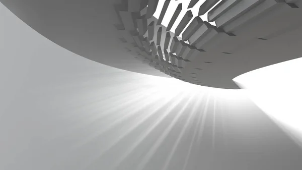 Astratto moderno futuristico Architettura a forma di tunnel tubo rotondo Con luce di volume. 3d Render Illustrazione sfondo — Foto Stock