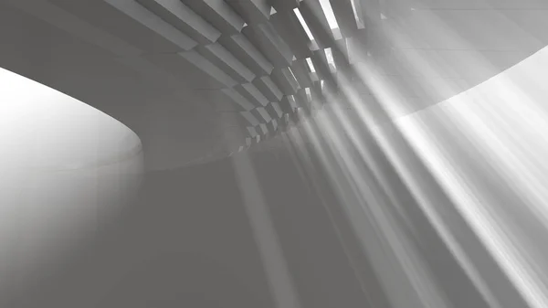 Abstracte moderne futuristische architectuur in de vorm van ronde buis-tunnel met volume licht. 3D render afbeelding achtergrond — Stockfoto