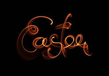 Mutlu Paskalya arka plan ateş etmek veya duman tarafından yazılmış. Davet illüstrasyon tebrik kartı, reklam, promosyon, poster, afiş, web afiş, makale, sosyal medya