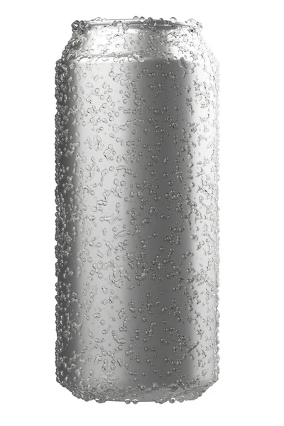 Aluminium bier of frisdrank mock up. Realistische lege metalen kunt vallende waterdruppels geïsoleerd op een witte achtergrond. 3D illustratie — Stockfoto