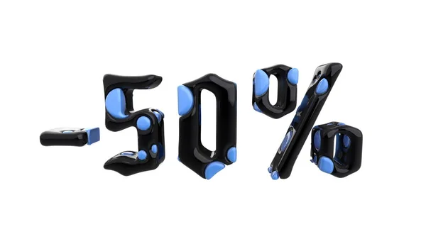 Znamení-50off. Vyrobeno z modré a černé kovové izolovat na bílém pozadí. 3D obrázek — Stock fotografie