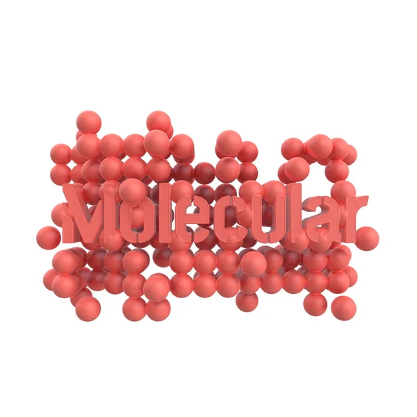 Модель абстрактной молекулярной структуры с буквами слов в модном живом коралловом цвете. Изолированный на белом фоне. 3D рендеринг — стоковое фото