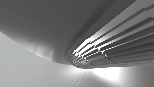 Architecture futuriste moderne abstraite en forme de tunnel à tubes ronds avec lumière volumique. 3d Render Illustration fond — Photo