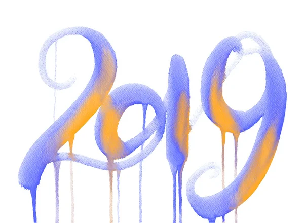 Щасливий Новий 2019 рік - намальований вручну барвистий акварельний блокнот ізольований на білому тлі — стокове фото