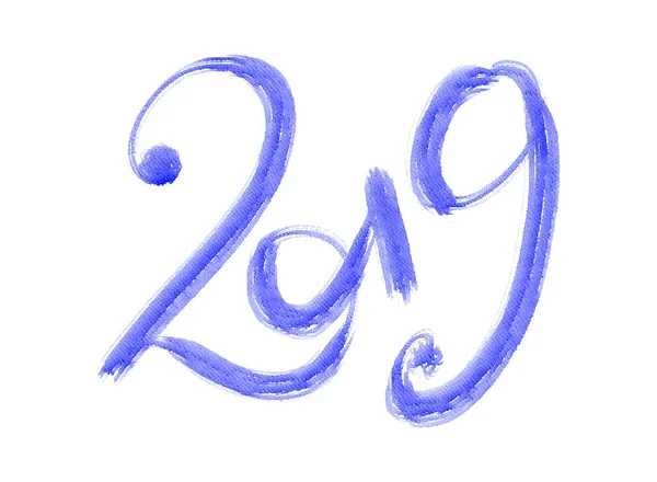 С Новым 2019 годом - красочные акварельные буквы, нарисованные вручную на белом фоне — стоковое фото