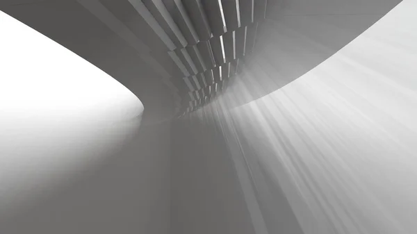 Abstracte moderne futuristische architectuur in de vorm van ronde buis-tunnel met volume licht. 3D render afbeelding achtergrond — Stockfoto