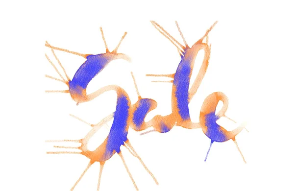 Palavras coloridas VENDA mão desenhada por aquarela isolada sobre fundo branco — Fotografia de Stock