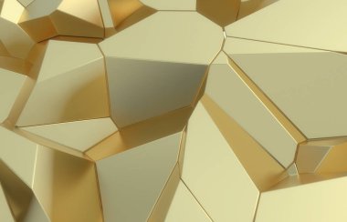 3D render, altın modern duvar doku, rasgele kümeleri dijital illüstrasyon, geometrik arka plan paramparça. Konsept mimari zenginlik ve refah ulaşmak