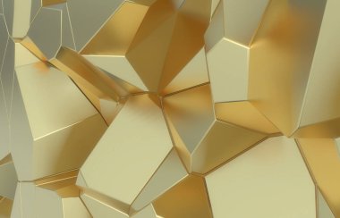 3D render, altın modern duvar doku, rasgele kümeleri dijital illüstrasyon, geometrik arka plan paramparça. Konsept mimari zenginlik ve refah ulaşmak