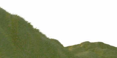 Yeşil çim tepeler tarafından beyaz arka plan hava üstten görünüm dron veya uçak ile sıcak güneş ışığı yaktı. Metniniz için boşaltmak. 3D çizim render