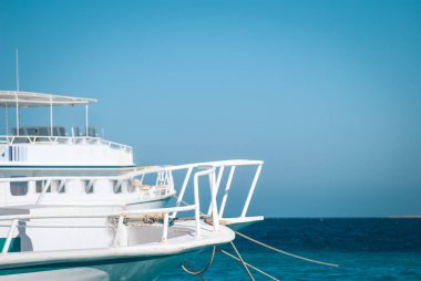 Okyanus veya deniz mavi gökyüzü ve su yüzeye karşı Bay white yat parçaları. Cruise, gayrimenkul, iş