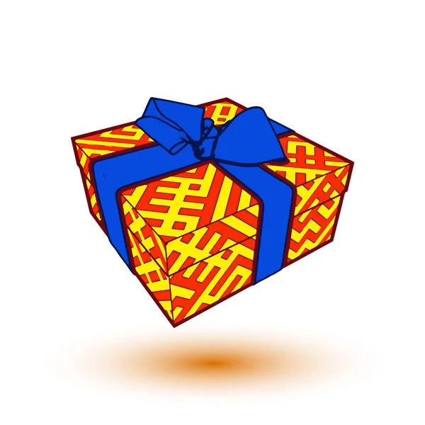 橙色礼品盒, 带蓝色蝴蝶结和丝带。插图 — 图库照片