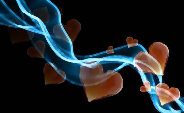 Kırmızı gem kalpler önde gelen duman dalga izole koyu arka plan üzerinde ateş. Geometrik buruşuk üçgen düşük Poli stil grafik 3d render illüstrasyon. İşiniz için raster köşeli tasarım