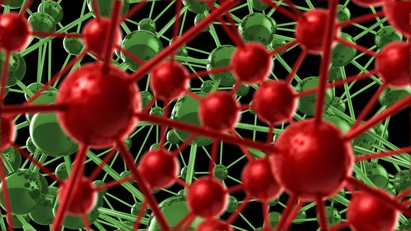red and green Molecular geometric chaos abstract structure. Science technology network connection hi-tech background 3d rendering illustration