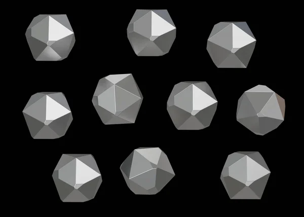 Kristallstein Edelstein Makromineral Sammlung Set von 10 Einheiten, Quarz auf schwarzem Hintergrund. 3D-Illustration — Stockfoto