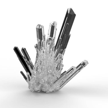 Kristal Taş makro mineral, beyaz arka plan üzerinde kuvars. 3d illüstrasyon