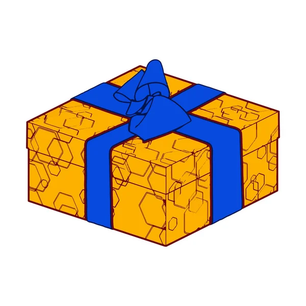 Πορτοκαλί δώρο κουτί με μπλε φιόγκο και κορδέλα. εικονογράφηση — Φωτογραφία Αρχείου