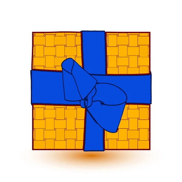 Oranje geschenkdoos met lint en blauwe boog aanwezig. illustratie — Stockfoto